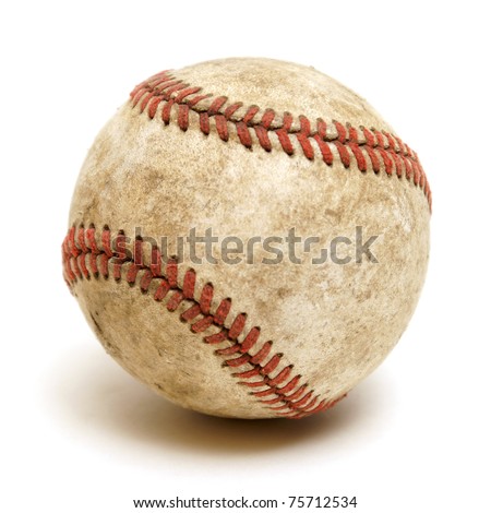 An isolated shot of a well used baseball.