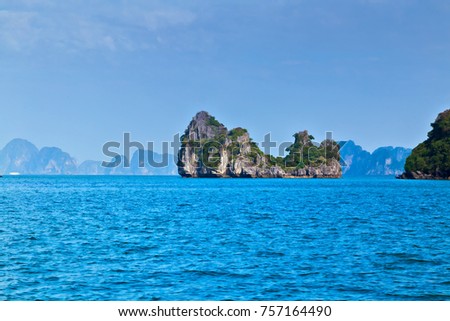 Ha Long bay islands Halong mountains in South China Sea, Vietnam. UNESCO World Heritage Site Asia. Indochina Discovery.