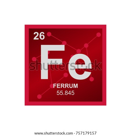 Vector symbol of Iron from the Periodic Table of the elements on the background from connected molecules