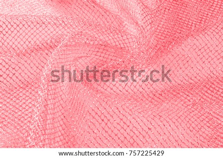 red silver mesh fabric, with a woven metallic thread 