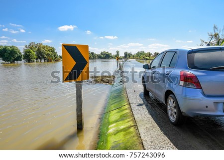 Street Scenes Road Signs in Flood Areas Southeast Asia