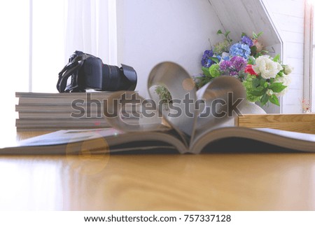 Magazine book and floral background