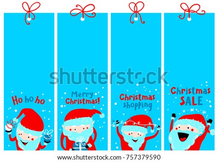 Christmas shopping tags with Santa Claus. Winter labels. Vector illustration in cute flat kids style