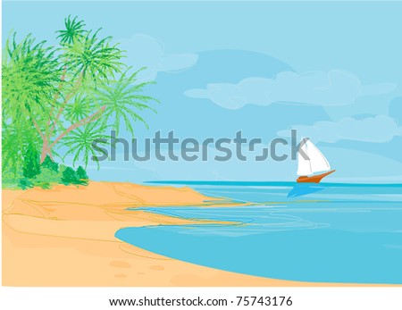 Beach and tropical sea vector.