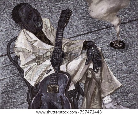 Muddy Waters,  famous musicians, celebrities of jazz,oil painting, artist Roman Nogin, series "Sounds of Jazz."sale  originals - contact facebook 