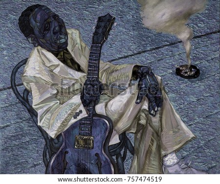   MUDDY WATERS,famous musicians, celebrities of jazz,oil painting, artist Roman Nogin, series "Sounds of Jazz." selling original pictures personally
