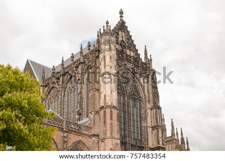 The Sint Janskerk in Gouda, the Netherlands. Details of large Gothic church.