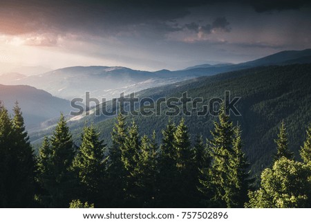 Impressive view of the remote hills. Location Carpathian, Ukraine, Europe. Picture of wild area. Scenic image of hiking concept. Moody weather. Explore the beauty of earth. Explore the environment.