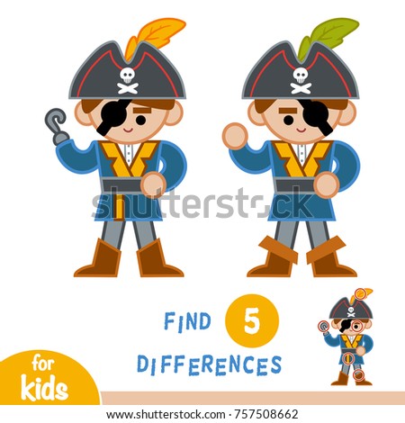 Find differences, education game for children, Pirate