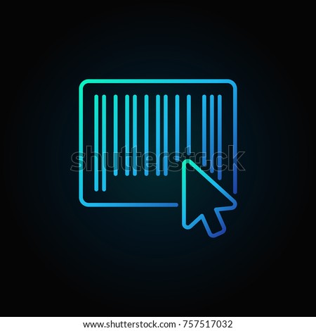 Mouse click on barcode blue icon or sign in thin line style on dark background