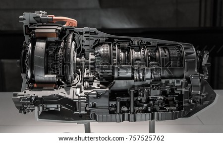 Automatic transmission gearbox. Automobile transmission gearbox in sections. Royalty-Free Stock Photo #757525762