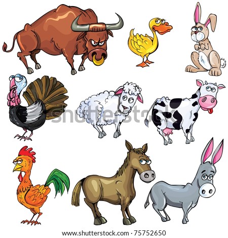 Cartoon set of farm animals isolated on white