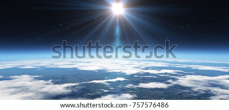 sunrise from space, stars and sun
This image elements furnished by NASA