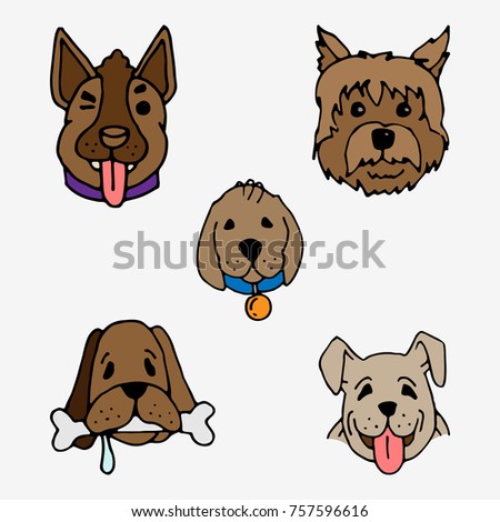 Hand drawn dog portraits of different breeds.  illustration