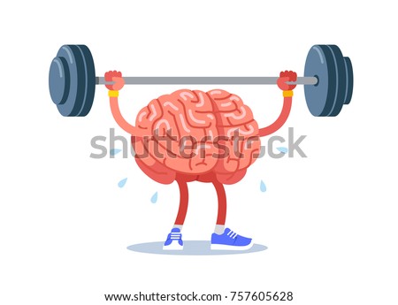 Brain training, rock the muscles with a barbell. Modern flat style thin line vector illustration isolated on white background. Royalty-Free Stock Photo #757605628