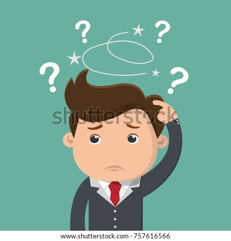 Business man is confused, Thinking businessman surrounded by question marks , Business concept - vector illustration Royalty-Free Stock Photo #757616566