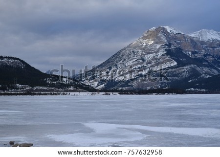 beautiful scenery of a lake in Canada winter 