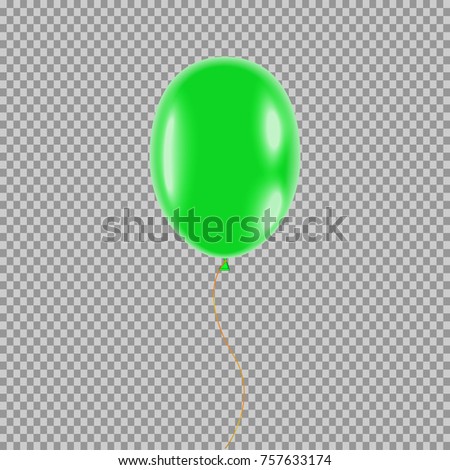 eps 10 vector balloon isolated on transparent background. Green 3d air balloon filled with helium hanging in the air. Graphic clip art object for web, print, design. Creative tool for holidays, events