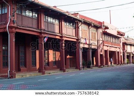 Old building of Melaka city with road, Malaysia