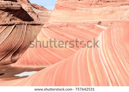 Red rock cliffs in the Arizona desert with snow. Royalty-Free Stock Photo #757642531