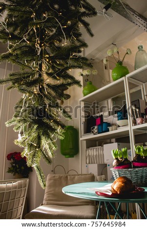 Christmas tree upside down in Budapest, Hungary  Royalty-Free Stock Photo #757645984