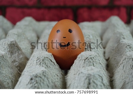 Smiling eggs concept, in tray and selective focused.