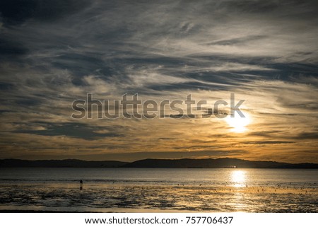 Sunset at the beach with minimalist people in silhouette