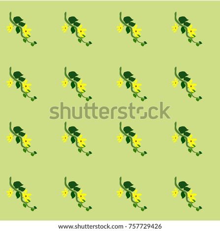 Decorative design Bindweed beautiful Yellow flower green leaf Background greeting & fabric seamless pattern