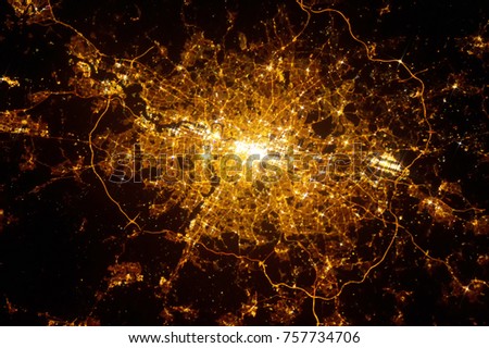 London. View at night from space.  The elements of this image furnished by NASA.