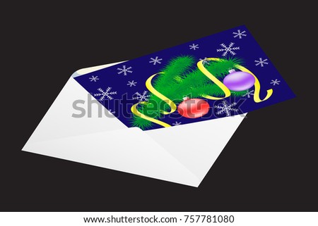 Christmas card in an envelope. illustration.