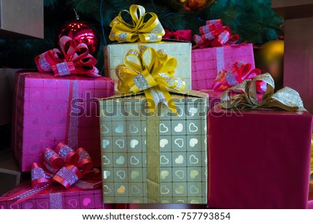 Boxes of presents and gifts decoration for Merry Christmas festival