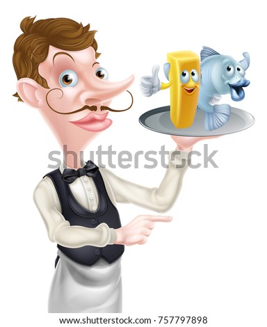 An Illustration of a Cartoon Fish and Chips Waiter