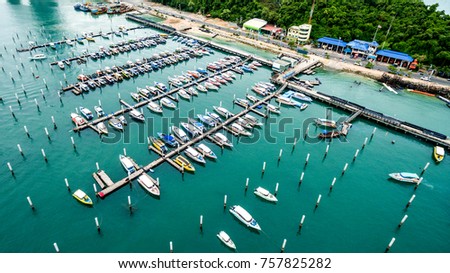 Topview Marine station Luxury yachts and private boats seaport in Marine station complex , Pattaya City Chonburi province  , landscape Thailand  Royalty-Free Stock Photo #757825282