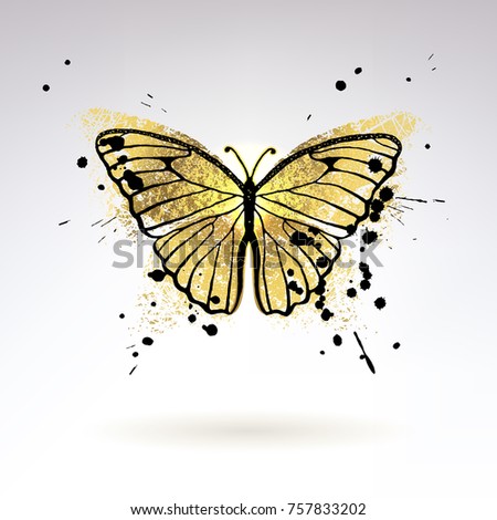decorative glowing golden butterfly on a light background