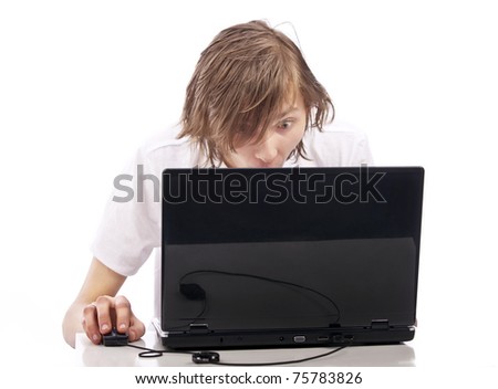 Emotional player in computer games isolated on a white background