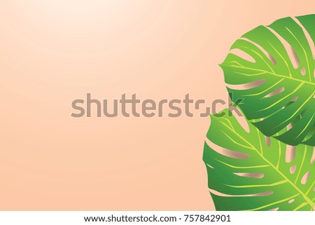 Tropical palm leaf on Orange pastel background. vector eps 10