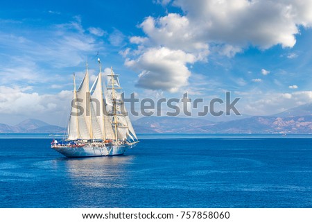 Sailing ship in a beautiful summer day Royalty-Free Stock Photo #757858060