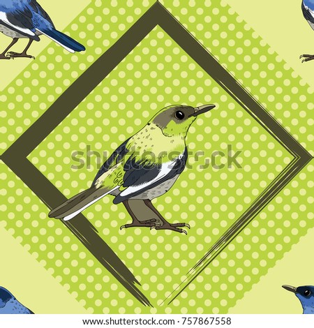 Vector seamless pattern with lines and birds 3