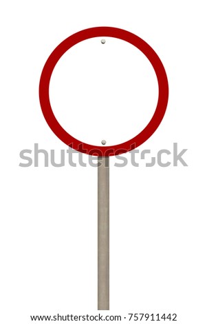 Blank road sign or red forbidden traffic sign isolated on white background. Objects clipping path