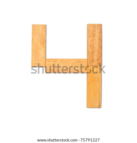 Alphabet - letters from wooden isolated on white background, Number 4
