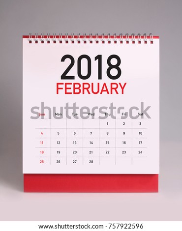 Simple desk calendar for February 2018