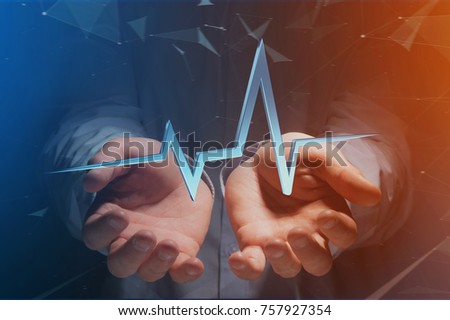 View of a 3d rendering heart beat line on a futuristic interface