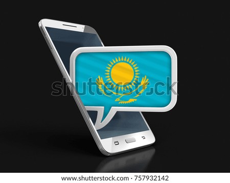 3d illustration. Touchscreen smartphone and Speech bubble with Kazakh flag. Image with clipping path