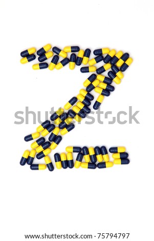 The letter Z alphabet made of medical capsules