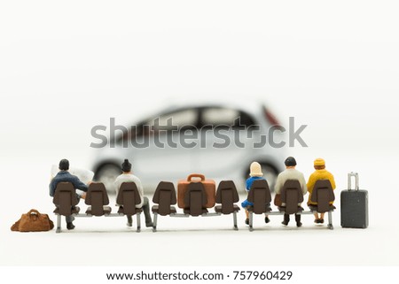Miniature people : people waiting for car, using as background travel, business trip or transportation concept.