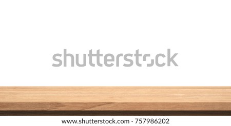 Wood table top isolated on white background.