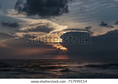 Picture set. High sea waves and morning sky