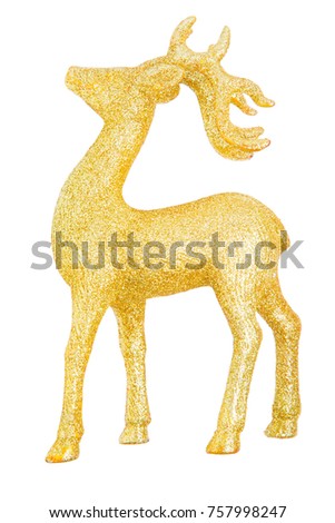 gold reindeer glitter christmas decoration isolated on white background with clipping path