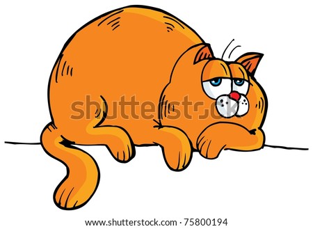 Cartoon of fat orange cat. Isolated on white