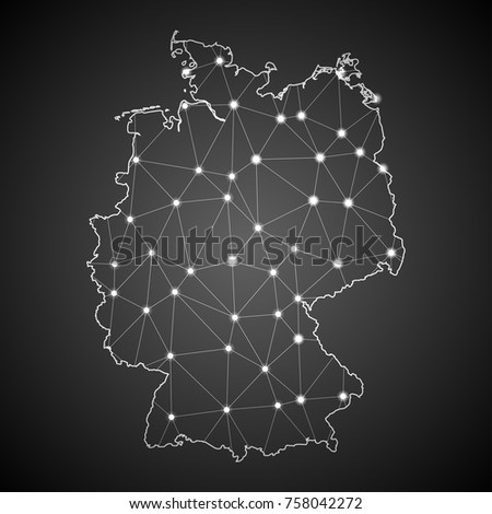 Abstract Mash Line and Point Scales on The Dark Gradient Background With Map of Germany. 3D Mesh Polygonal Network Connections.Vector illustration eps 10.
